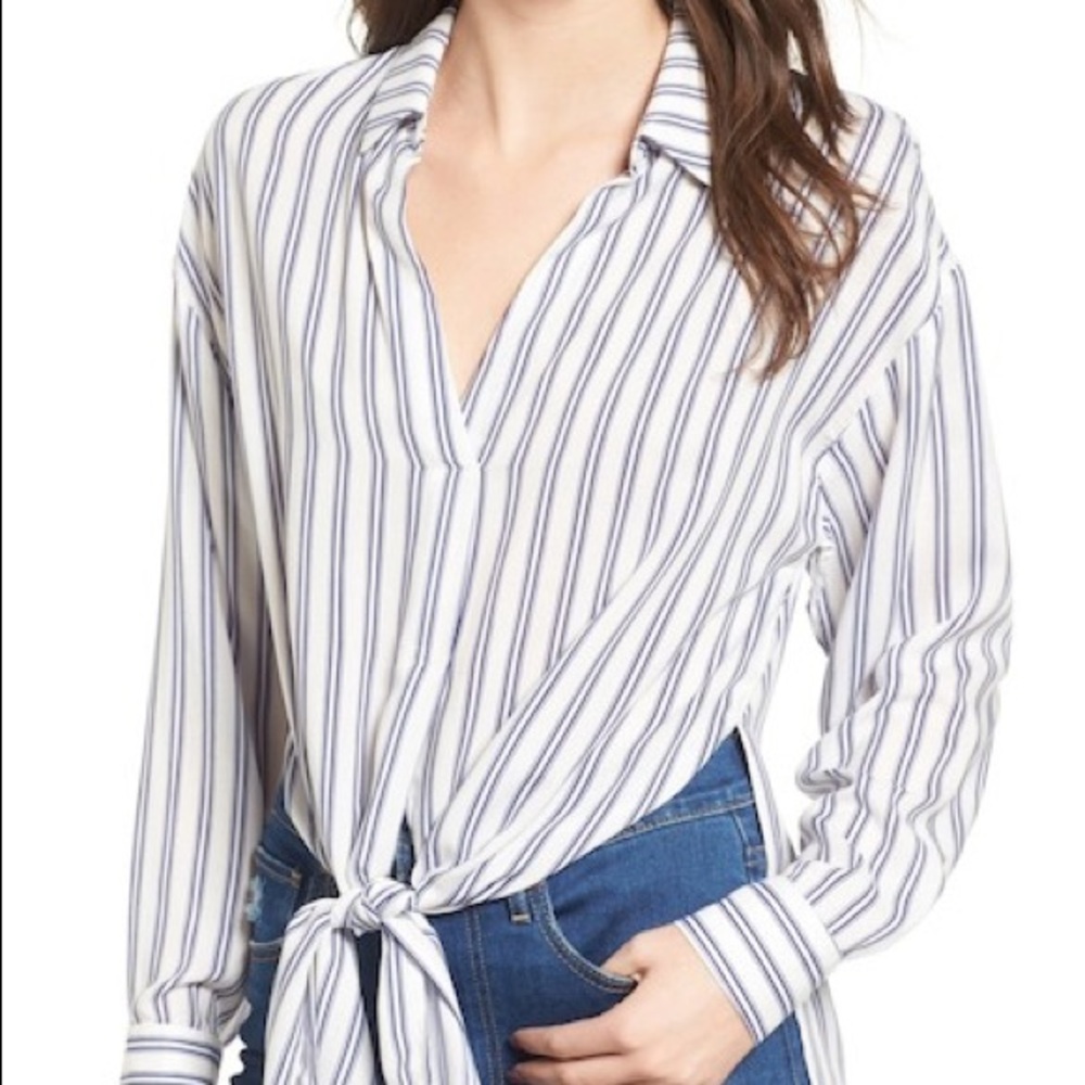 Front Tie Striped Blouse